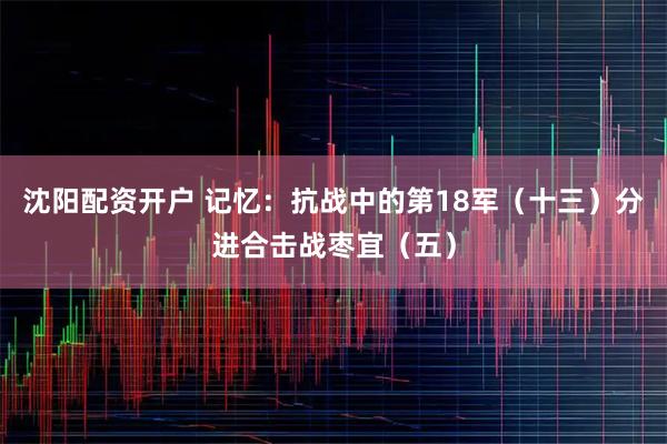 沈阳配资开户 记忆：抗战中的第18军（十三）分进合击战枣宜（五）